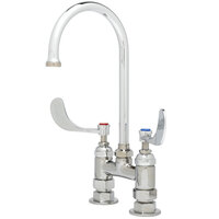 T&S B-0323-04 Deck Mount Faucet with 8 inch Adjustable Centers, 5 1/2 inch Gooseneck Spout, and 4 inch Wrist Action Handles