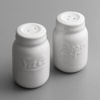 American Metalcraft CMSP 2 oz. White Ceramic Mason Jar Salt and Pepper Shaker Set