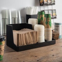 Choice Black 3-Section Countertop Cup, Lid and Napkin Organizer