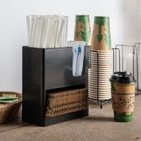 Choice Black 4-Section Countertop Cup, Lid and Straw Organizer
