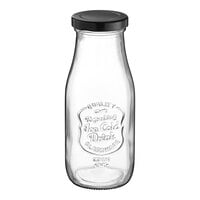 Acopa 10 oz. Embossed Glass Milk Bottle with Lid - 12/Case