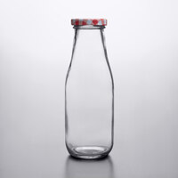 Acopa 14 oz. Glass Milk Bottle with Lid - 12/Case