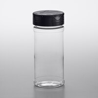 8.5 oz. Round Plastic Induction Lined Spice Storage / General Use Container with Black Dual Flapper Coarse Pour / Shake Lid