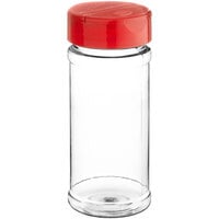 8.5 oz. Round Plastic Induction Lined Spice Storage / General Use Container with Red Dual Flapper Coarse Pour / Shake Lid