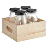 Acopa (12) 6 oz. Glass Milk Bottles with (12) Lids and (3) Wooden Crates