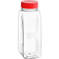 63/485 32 oz. Rectangular Plastic Spice Container and Red Induction-Lined Dual Flapper Lid with 7 Holes