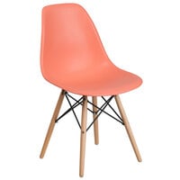 Flash Furniture FH-130-DPP-PE-GG Elon Series Peach Plastic Accent Side Chair with Wood Base