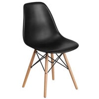 Flash Furniture FH-130-DPP-BK-GG Elon Series Black Plastic Accent Side Chair with Wood Base