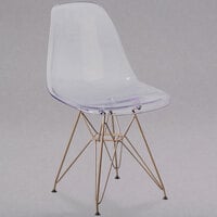 Flash Furniture FH-130-CPC1-GG Elon Series Ghost Plastic Accent Side Chair with Gold Metal Base