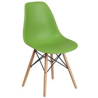 Flash Furniture FH-130-DPP-GN-GG Elon Series Green Plastic Accent Side Chair with Wood Base