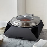 Rosseto SK050 Multi-Chef Diamond 6.3 Qt. Round Black Steel Chafer with Lid
