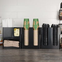 Choice Black 8-Section Countertop Cup, Lid and Napkin Organizer