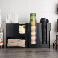Choice Black 6-Section Countertop Cup, Lid and Napkin Organizer