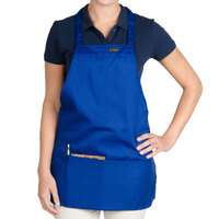 Chef Revival Royal Blue Poly-Cotton Customizable Bib Apron with 1 Pocket - 28 inch x 25 inch