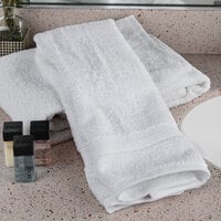 Oxford Vicenza Bianco 16 inch x 32 inch 100% Ringspun Combed Cotton Hand Towel with Dobby Border 6 lb. - 12/Pack