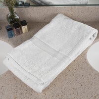 Oxford Vicenza Bianco 27 inch x 54 inch 100% Ringspun Combed Cotton Bath Towel with Dobby Border 16 lb. - 24/Case