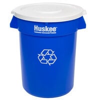 Continental Huskee 32 Gallon Blue Round Recycling Trash Can and Lid Kit