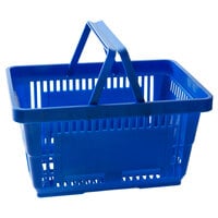 Regency Blue 16 1/8 inch x 11 inch Plastic Grocery Market Shopping Basket with Plastic Handles - 12/Pack