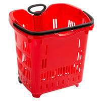 Regency Red 21 1/4 inch x 16 1/2 inch Plastic Grocery Market Shopping Basket with Wheels - 6/Pack