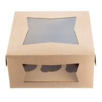 10" x 10" x 5" Kraft Window Cupcake Box with 6 Slot Reversible Insert - 10/Pack