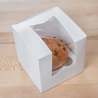 4 1/2 inch x 4 1/2 inch x 4 1/2 inch White Jumbo Window Cupcake / Muffin Box with 1 Slot Reversible Insert - 10/Pack