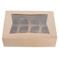14" x 10" x 4" Kraft Window Cupcake / Muffin Box with 12 Slot Reversible Insert - 10/Pack
