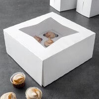 9 inch x 9 inch x 4 inch White Auto-Popup Window Mini Cupcake / Muffin Box with Insert   - 10/Pack