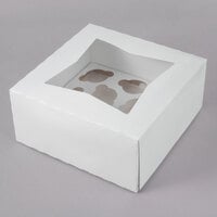 9" x 9" x 4" White Auto-Popup Window Mini Cupcake / Muffin Box with Insert - 10/Pack