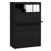 Hirsh Industries 17639 Black Five-Drawer Lateral File Cabinet with Roll Out Binder Storage - 36 inch x 18 5/8 inch x 67 5/8 inch