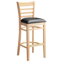 Lancaster Table & Seating Natural Ladder Back Bar Height Chair with Black Padded Seat - Detached Seat