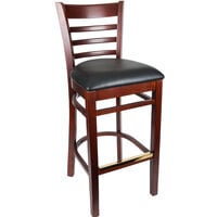 Lancaster Table & Seating Mahogany Ladder Back Bar Height Chair with Black Padded Seat - Detached Seat
