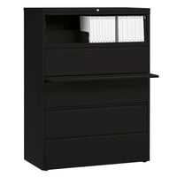 Hirsh Industries 17649 Black Five-Drawer Lateral File Cabinet with Roll Out Binder Storage - 42 inch x 18 5/8 inch x 67 5/8 inch