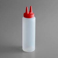 Vollrath 2208-1302 Traex® Color-Mate™ 8 oz. Clear Twin Tip™ Standard Squeeze Bottle with Red Cap