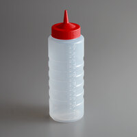Vollrath 4932-1302 Traex® Color-Mate™ 32 oz. Clear Single Tip Ridged Standard Squeeze Bottle with Red Cap