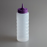 Vollrath 4932-1354 Traex® Color-Mate™ 32 oz. Clear Single Tip Ridged Standard Squeeze Bottle with Purple Cap