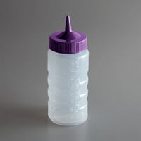 Vollrath 4916-1354 Traex® Color-Mate™ 16 oz. Clear Single Tip Ridged Standard Squeeze Bottle with Purple Cap