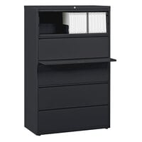 Hirsh Industries 17641 Charcoal Five-Drawer Lateral File Cabinet with Roll Out Binder Storage - 36 inch x 18 5/8 inch x 67 5/8 inch
