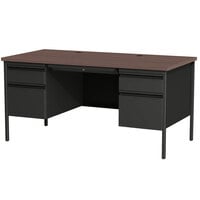 Hirsh Industries 20101 Black / Walnut Double Pedestal Desk - 60 inch x 30 inch x 29 1/2 inch