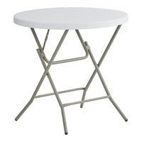 Lancaster Table & Seating 32" Round Granite White Heavy-Duty Blow Molded Standard Height Plastic Folding Table with Sage Gray Legs