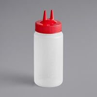 Vollrath 2316-1302 Traex® Color-Mate™ 16 oz. Clear Twin Tip™ Wide Mouth Squeeze Bottle with Red Cap