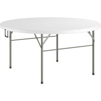 Lancaster Table & Seating 60" Round Heavy-Duty Granite White Plastic Bi-Folding Table