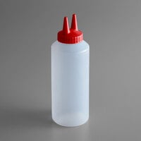 Vollrath 2212-1302 Traex® Color-Mate™ 12 oz. Clear Twin Tip™ Standard Squeeze Bottle with Red Cap