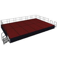 National Public Seating SG482412C-40-SS10 Red Carpet Single Height Portable Stage Group with Black Skirting - 24' x 16' x 2'