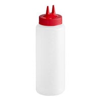 Vollrath Traex® Color-Mate™ 32 oz. Clear Twin Tip™ Wide Mouth Squeeze Bottle with Red Cap