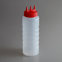 Vollrath 3332-1302 Traex® Color-Mate™ 32 oz. Clear Tri Tip™ Ridged Wide Mouth Squeeze Bottle with Red Cap