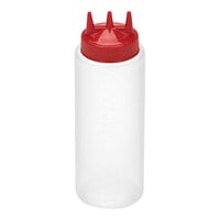 Vollrath Traex® Color-Mate™ 32 oz. Clear Tri Tip™ Wide Mouth Squeeze Bottle with Red Cap