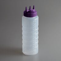 Vollrath 3332-1354 Traex® Color-Mate™ 32 oz. Clear Tri Tip™ Ridged Wide Mouth Squeeze Bottle with Purple Cap