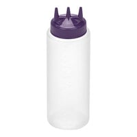 Vollrath Traex® Color-Mate™ 32 oz. Clear Tri Tip™ Wide Mouth Squeeze Bottle with Purple Cap