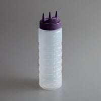 Vollrath 3324-1354 Traex® Color-Mate™ 24 oz. Clear Tri Tip™ Ridged Wide Mouth Squeeze Bottle with Purple Cap