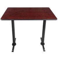 Lancaster Table & Seating Bar Height Table with 30 inch x 48 inch Reversible Cherry / Black Table Top and Straight Cast Iron Table Base Plates